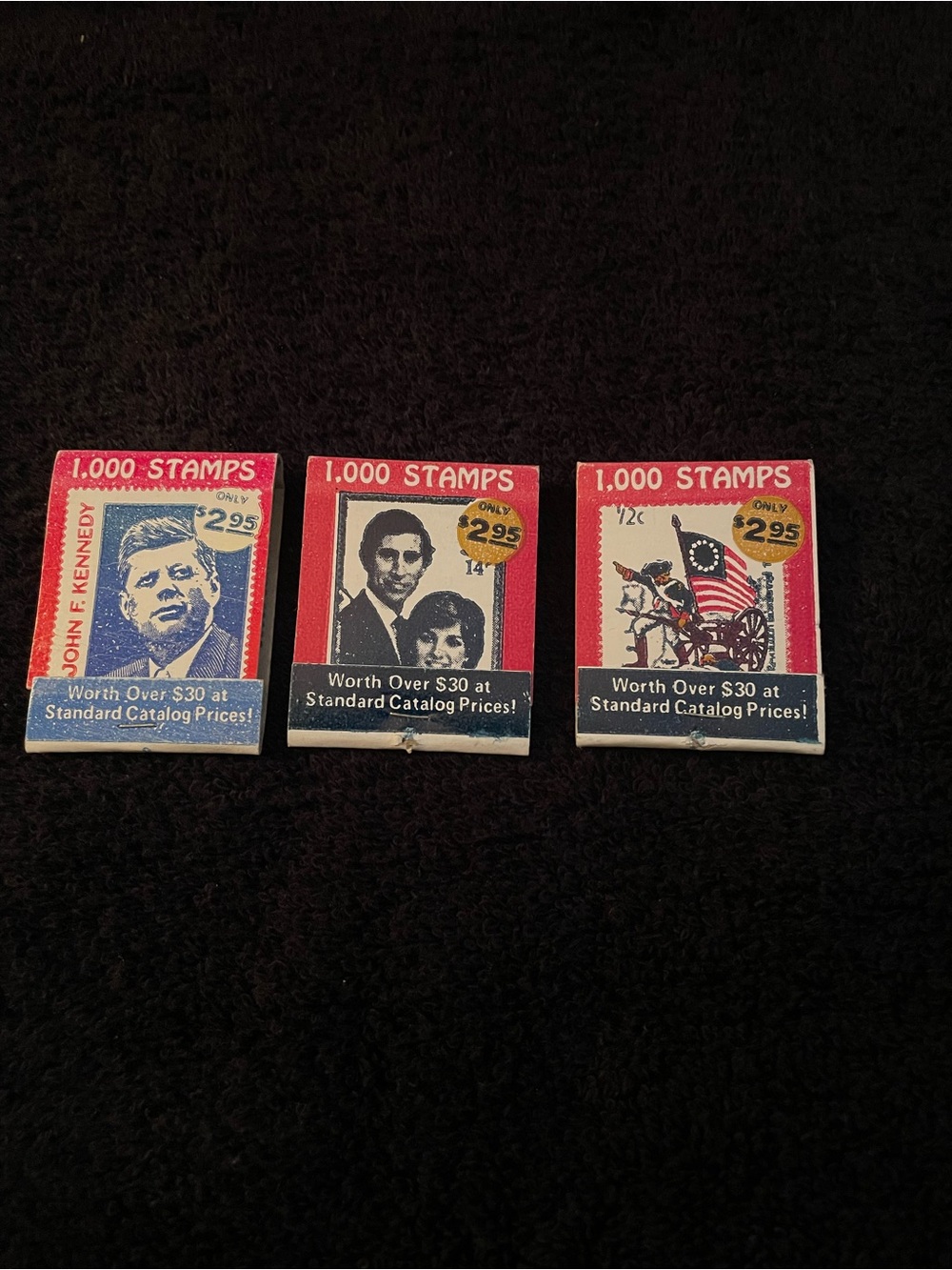3 Vintage '1,000 Stamps' Matchbook Collectible Packs - Red, Blue, White